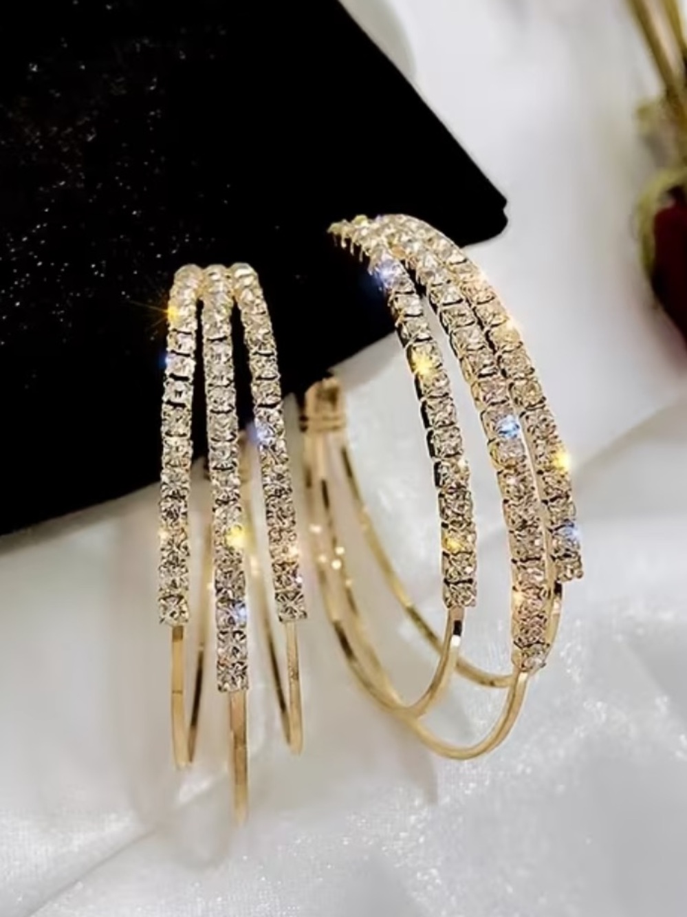 Gold Crystal Multi-Row Hoop Earrings - Gold